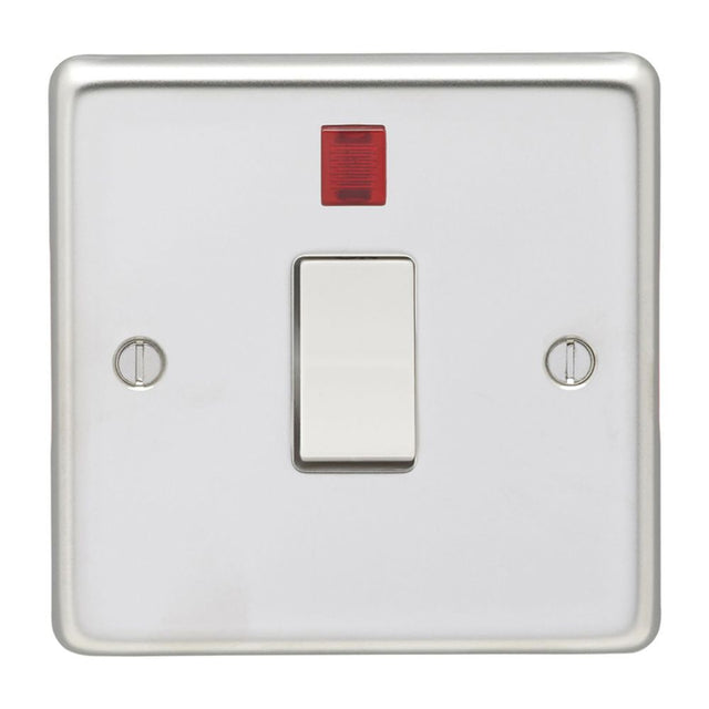 This is an image showing Eurolite Stainless Steel 20Amp Switch with Neon Indicator - Polished Stainless Steel (With White Trim) pss20aswnw available to order from trade door handles, quick delivery and discounted prices.