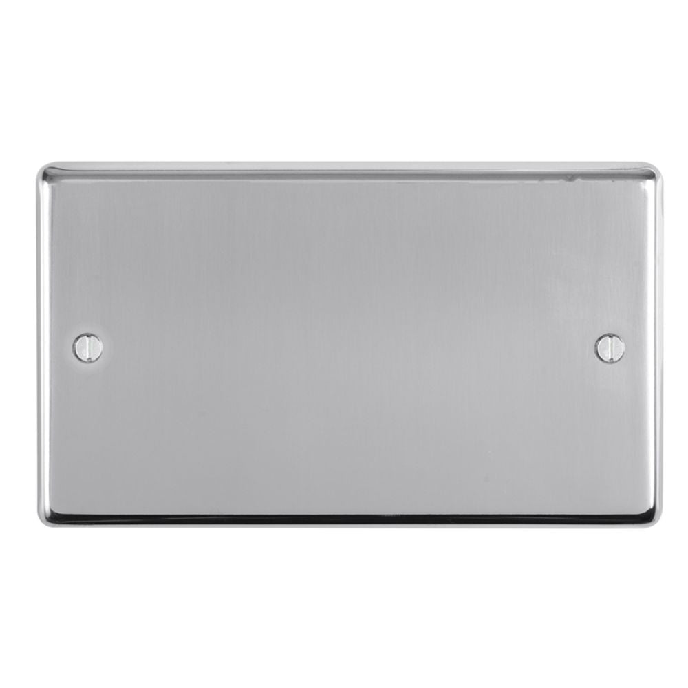 This is an image showing Eurolite Stainless Steel Double Blank Plate - Polished Stainless Steel (With Black Trim) pss2b available to order from trade door handles, quick delivery and discounted prices.