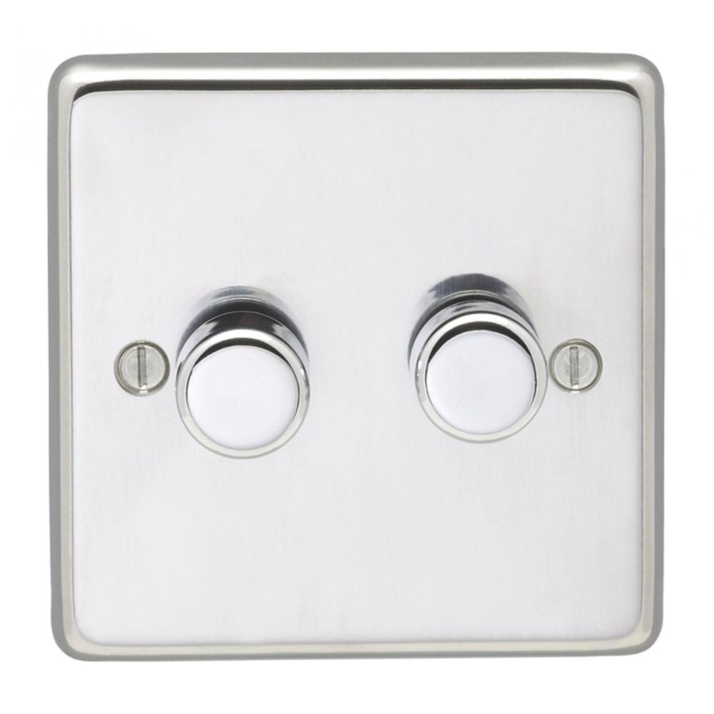 This is an image showing Eurolite Stainless Steel 2 Gang Dimmer - Polished Stainless Steel pss2d400 available to order from trade door handles, quick delivery and discounted prices.