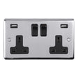 This is an image showing Eurolite Stainless Steel 2 Gang USB Socket - Polished Stainless Steel (With Black Trim) pss2usbb available to order from trade door handles, quick delivery and discounted prices.