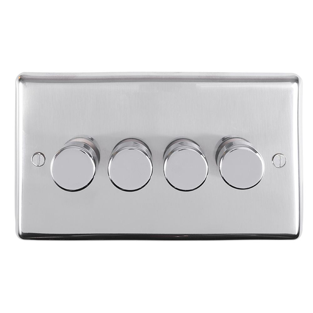 This is an image showing Eurolite Stainless Steel 4 Gang Dimmer - Polished Stainless Steel pss4d400 available to order from trade door handles, quick delivery and discounted prices.