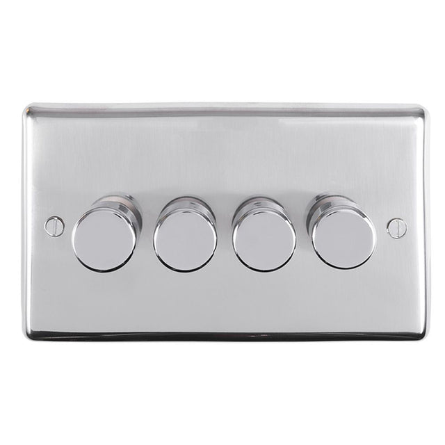 This is an image showing Eurolite Stainless Steel 4 Gang Dimmer - Polished Stainless Steel pss4d400 available to order from trade door handles, quick delivery and discounted prices.