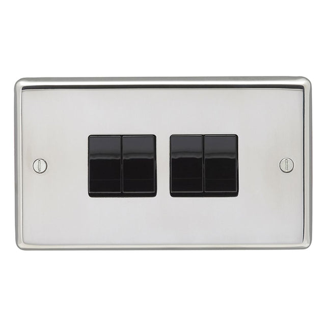 This is an image showing Eurolite Stainless Steel 4 Gang Switch - Polished Stainless Steel  available to order from trade door handles, quick delivery and discounted prices.