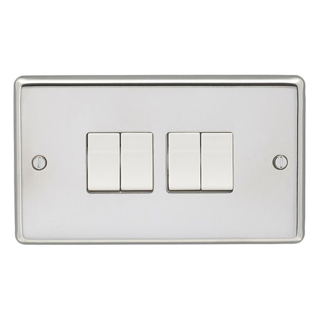 This is an image showing Eurolite Stainless Steel 4 Gang Switch - Polished Stainless Steel (With White Trim) pss4sww available to order from trade door handles, quick delivery and discounted prices.
