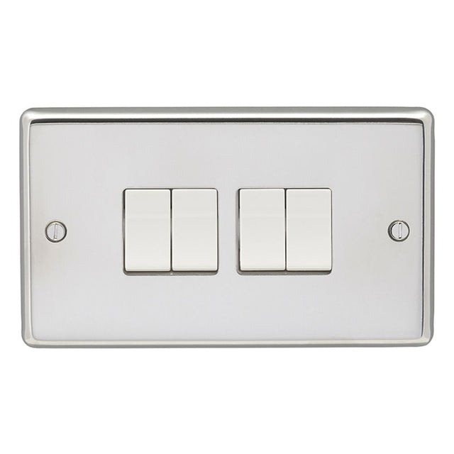 This is an image showing Eurolite Stainless Steel 4 Gang Switch - Polished Stainless Steel (With White Trim) pss4sww available to order from trade door handles, quick delivery and discounted prices.