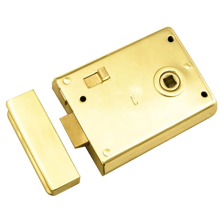 This is an image of a Eurospec - Traditional Rim Latch - Polished Brass that is availble to order from Trade Door Handles in Kendal.