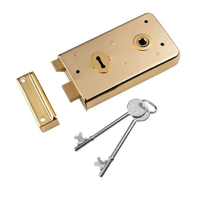 This is an image of a Eurospec - Traditional Rim Deadlock - Polished Brass that is availble to order from Trade Door Handles in Kendal.