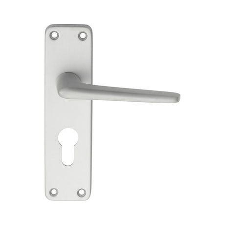 This is an image of a Eurospec - Aluminium Lever on Euro Lock Backplate - Satin Anodised Aluminium that is availble to order from Trade Door Handles in Kendal.