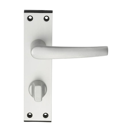 This is an image of a Eurospec - Aluminium MIAL Lever on bathroom / privacy backplate - Satin Anodised that is availble to order from Trade Door Handles in Kendal.