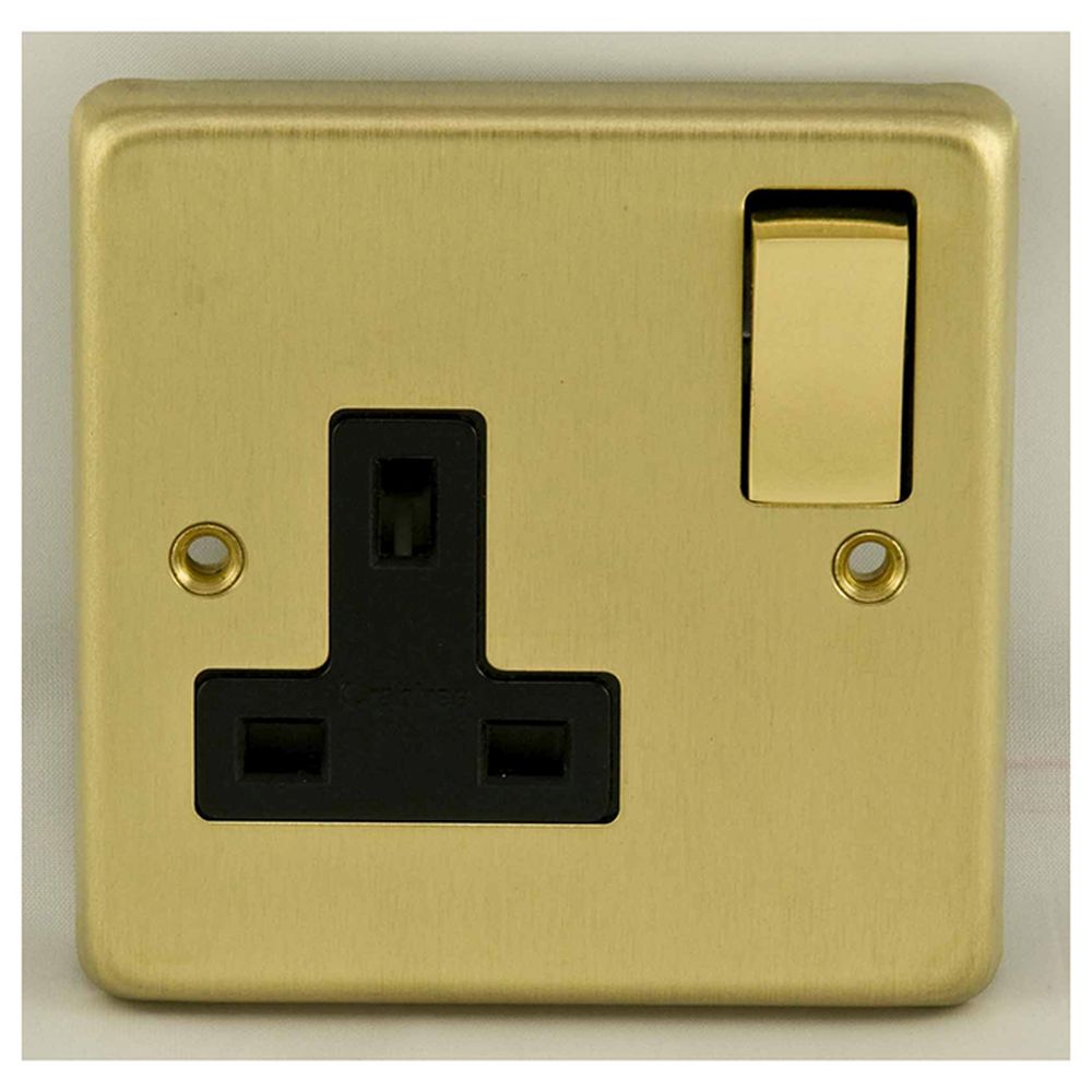 This is an image showing Eurolite Stainless Steel 1 Gang Socket - Satin Brass (With Black Trim) sb1sopbb available to order from trade door handles, quick delivery and discounted prices.