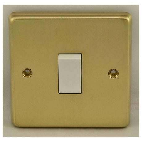 This is an image showing Eurolite Stainless Steel 1 Gang Switch - Satin Brass (With White Trim) sb1sww available to order from trade door handles, quick delivery and discounted prices.