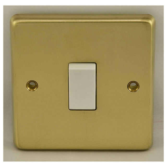 This is an image showing Eurolite Stainless Steel 1 Gang Switch - Satin Brass (With White Trim) sb1sww available to order from trade door handles, quick delivery and discounted prices.