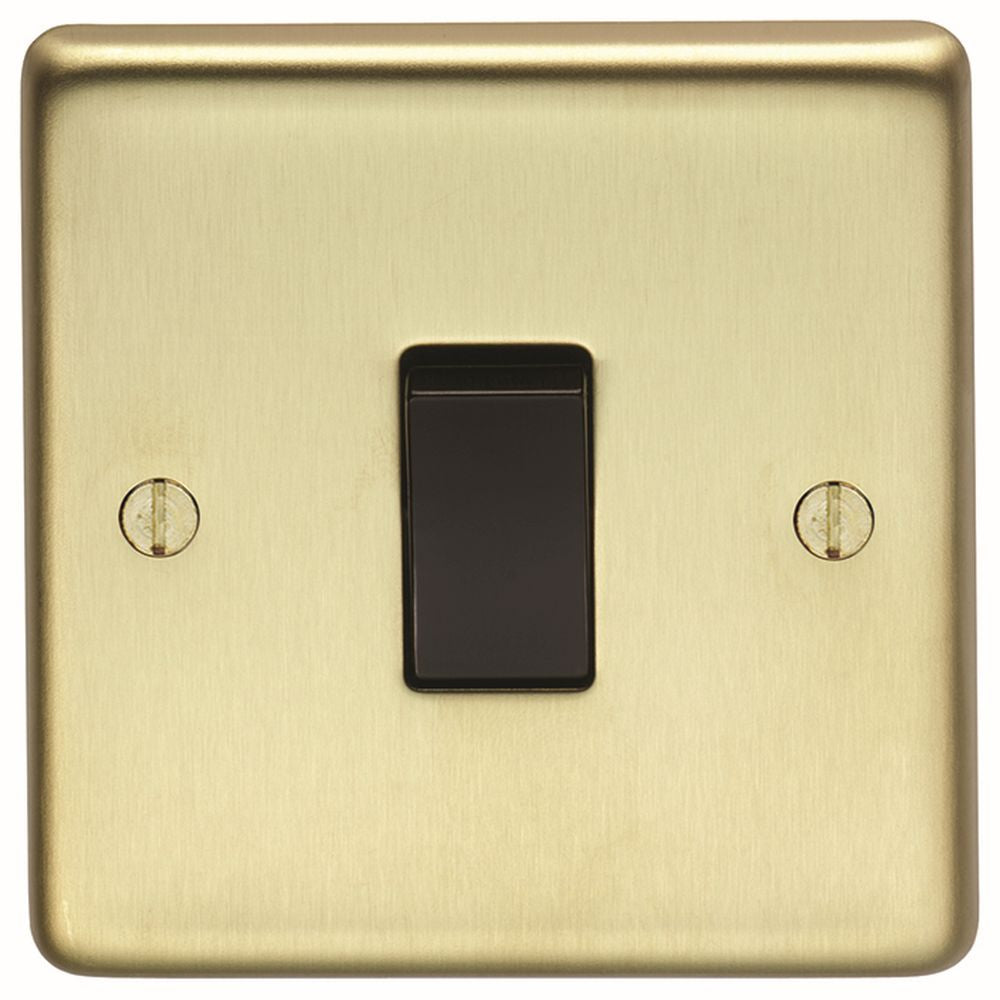 This is an image showing Eurolite Stainless Steel 20Amp Switch - Satin Brass (With Black Trim) sb20aswb available to order from trade door handles, quick delivery and discounted prices.