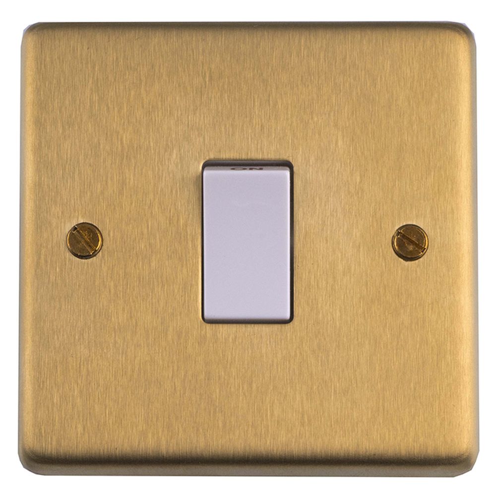 This is an image showing Eurolite Stainless Steel 20Amp Switch - Satin Brass (With White Trim) sb20asww available to order from trade door handles, quick delivery and discounted prices.