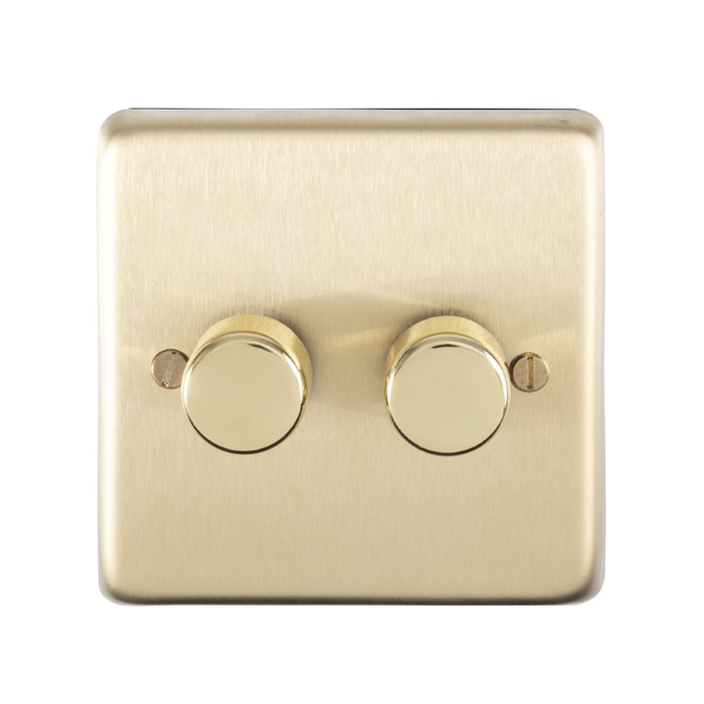 This is an image showing Eurolite Stainless Steel 2 Gang Dimmer - Satin Brass sb2d400 available to order from trade door handles, quick delivery and discounted prices.