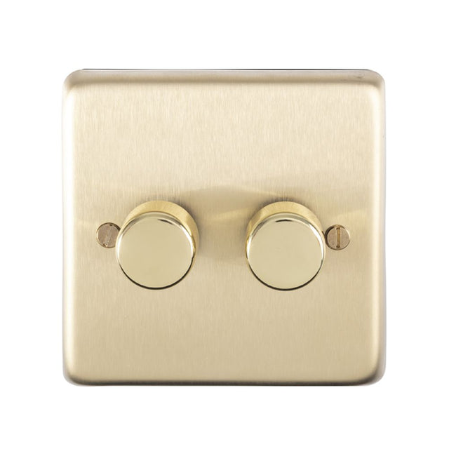 This is an image showing Eurolite Stainless Steel 2 Gang Dimmer - Satin Brass sb2d400 available to order from trade door handles, quick delivery and discounted prices.