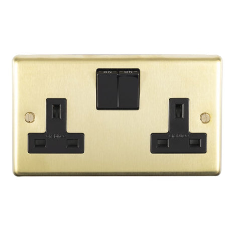 This is an image showing Eurolite Stainless Steel 2 Gang Socket - Satin Brass (With Black Trim) sb2sob available to order from trade door handles, quick delivery and discounted prices.