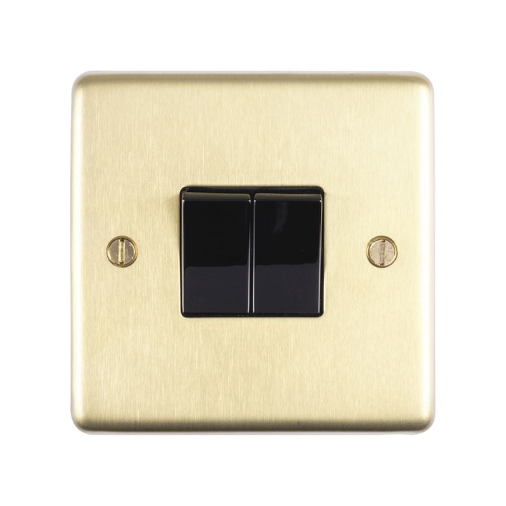 This is an image showing Eurolite Stainless Steel 2 Gang Switch - Satin Brass (With Black Trim) sb2swb available to order from trade door handles, quick delivery and discounted prices.