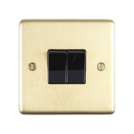 This is an image showing Eurolite Stainless Steel 2 Gang Switch - Satin Brass (With Black Trim) sb2swb available to order from trade door handles, quick delivery and discounted prices.