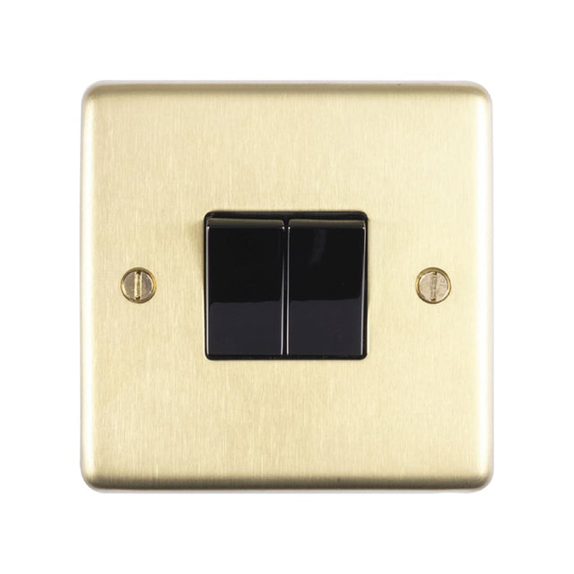 This is an image showing Eurolite Stainless Steel 2 Gang Switch - Satin Brass (With Black Trim) sb2swb available to order from trade door handles, quick delivery and discounted prices.