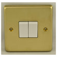 This is an image showing Eurolite Stainless Steel 2 Gang Switch - Satin Brass (With White Trim) sb2sww available to order from trade door handles, quick delivery and discounted prices.