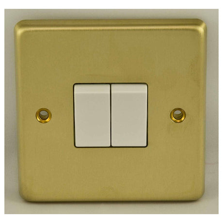 This is an image showing Eurolite Stainless Steel 2 Gang Switch - Satin Brass (With White Trim) sb2sww available to order from trade door handles, quick delivery and discounted prices.