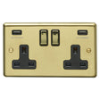 This is an image showing Eurolite Stainless Steel 2 Gang USB Socket - Satin Brass (With Black Trim) sb2usbpbb available to order from trade door handles, quick delivery and discounted prices.