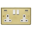 This is an image showing Eurolite Stainless Steel 2 Gang USB Socket - Satin Brass (With White Trim) sb2usbw available to order from trade door handles, quick delivery and discounted prices.