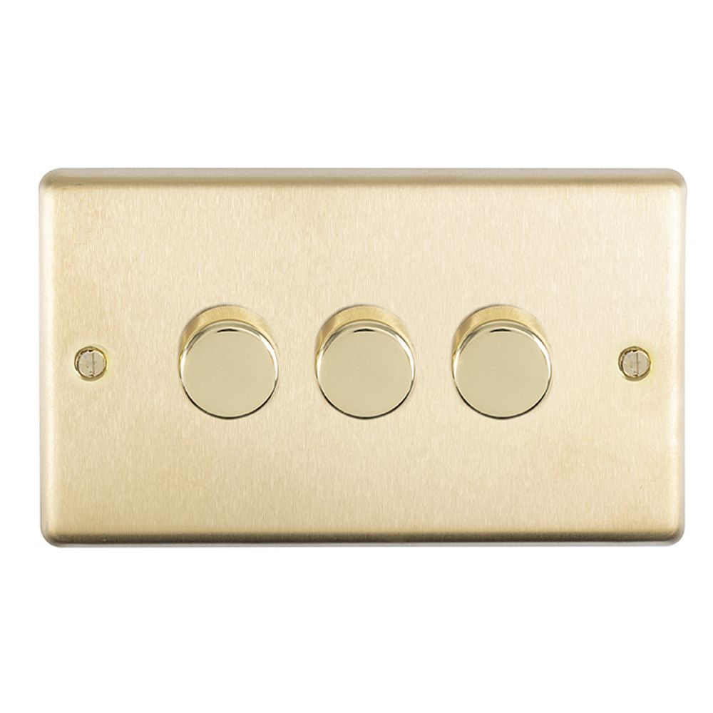 This is an image showing Eurolite Stainless Steel 3 Gang Dimmer - Satin Brass sb3d400 available to order from trade door handles, quick delivery and discounted prices.