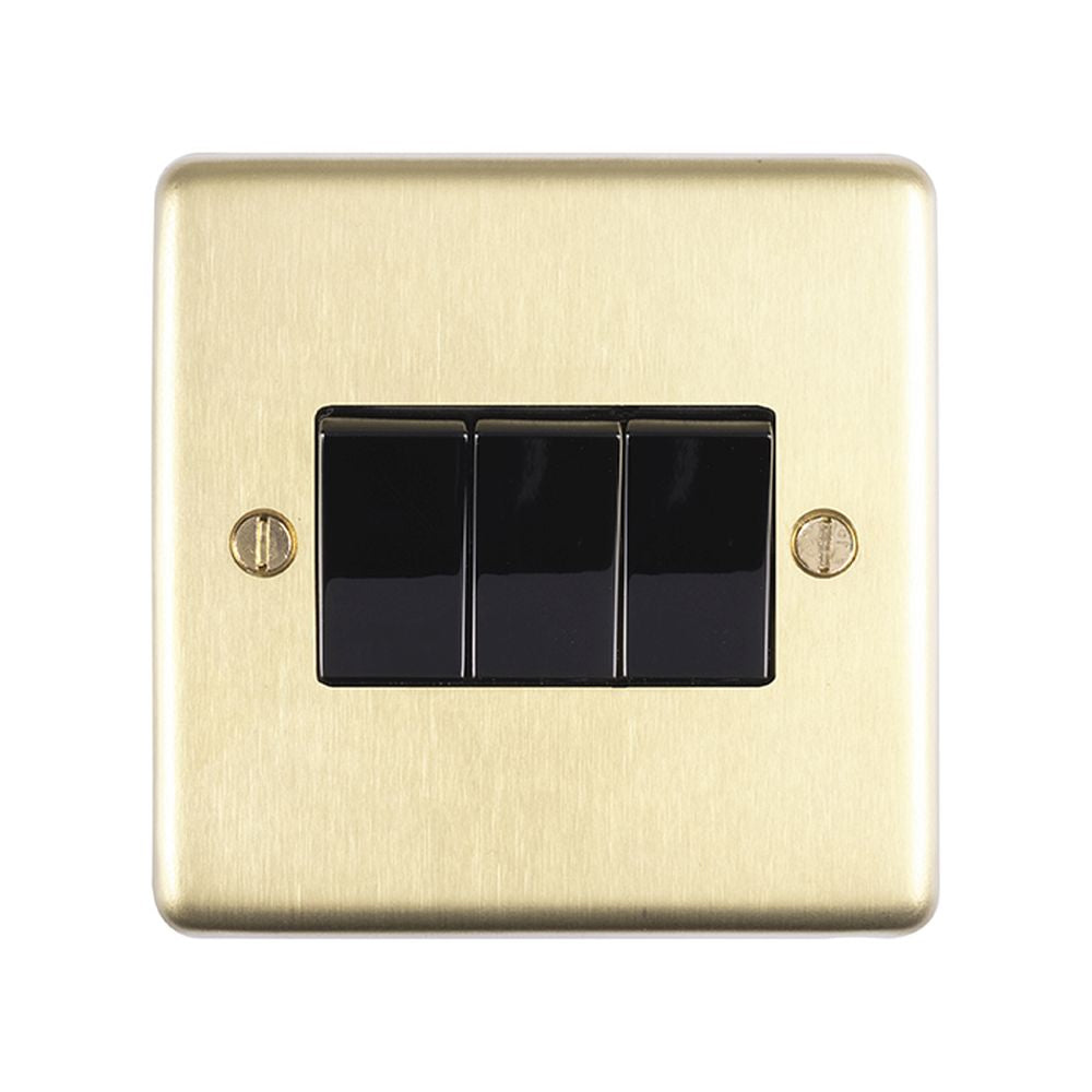 This is an image showing Eurolite Stainless Steel 3 Gang Switch - Satin Brass (With Black Trim) sb3swb available to order from trade door handles, quick delivery and discounted prices.