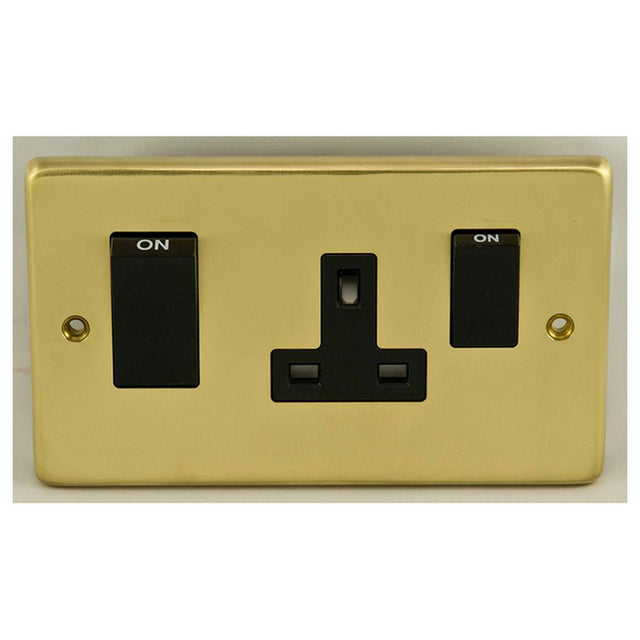 This is an image showing Eurolite Stainless Steel 45Amp Switch with a socket - Satin Brass (With Black Trim) sb45aswasb available to order from trade door handles, quick delivery and discounted prices.