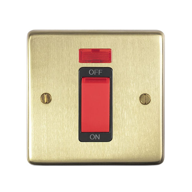 This is an image showing Eurolite Stainless Steel 45Amp Switch with Neon Indicator - Satin Brass (With Black Trim) sb45aswnsb available to order from trade door handles, quick delivery and discounted prices.