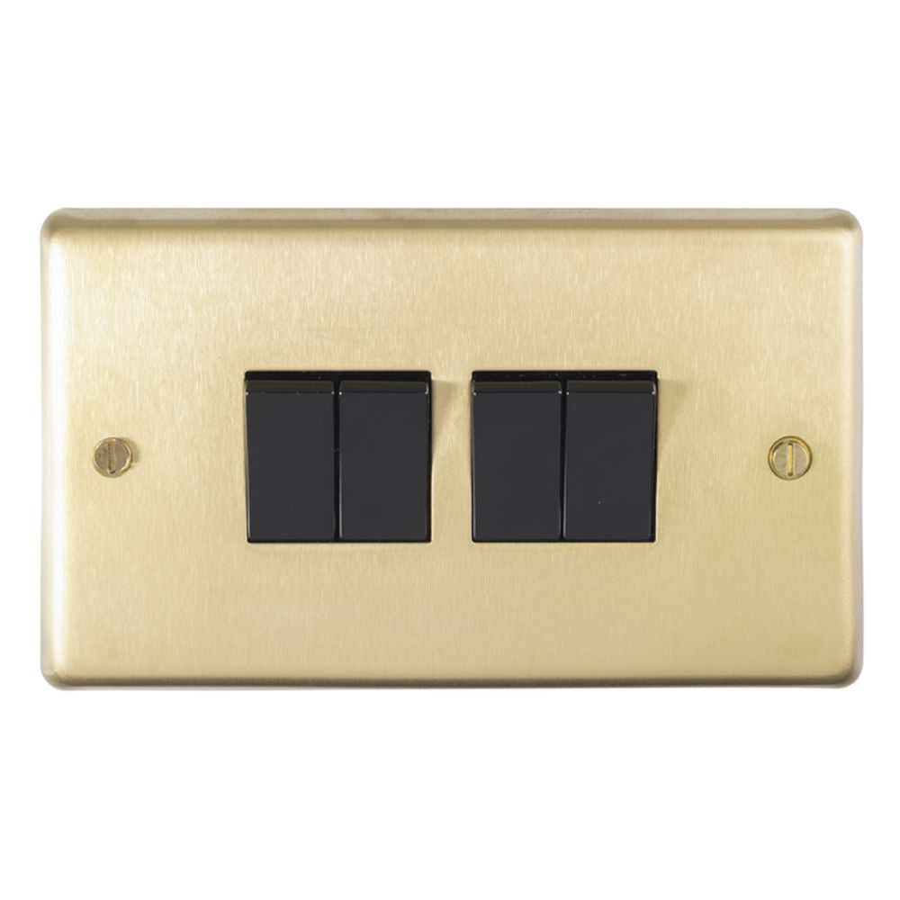 This is an image showing Eurolite Stainless Steel 4 Gang Switch - Satin Brass (With Black Trim) sb4swb available to order from trade door handles, quick delivery and discounted prices.