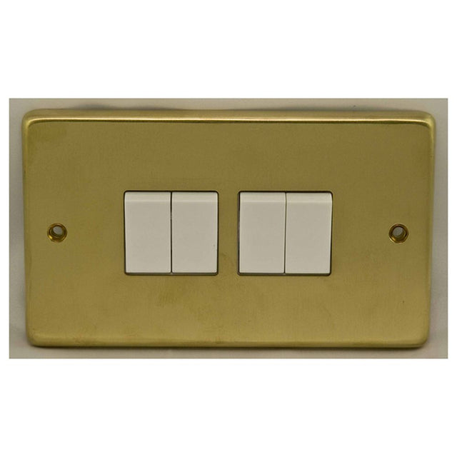 This is an image showing Eurolite Stainless Steel 4 Gang Switch - Satin Brass (With White Trim) sb4sww available to order from trade door handles, quick delivery and discounted prices.