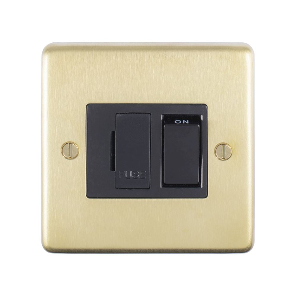 This is an image showing Eurolite Stainless Steel Switched Fuse Spur - Satin Brass (With Black Trim) sbswfb available to order from trade door handles, quick delivery and discounted prices.