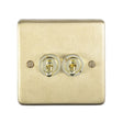 This is an image showing Eurolite Stainless Steel 2 Gang Toggle Switch - Satin Brass (With White Trim) sbt2sw available to order from trade door handles, quick delivery and discounted prices.