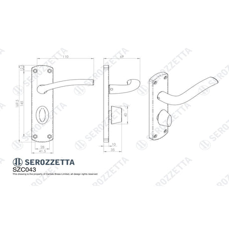 Serozzetta Door Furniture Satin Chrome / Bathroom Lock Handles Serozzetta - Cuatro Lever on WC Backplate - Satin Chrome
