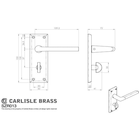 Serozzetta Door Furniture Satin Nickel / Bathroom Lock Handles Serozzetta - Dieci Lever on Bathroom Backplate - Satin Nickel