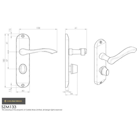 Serozzetta Door Furniture Satin Chrome / Bathroom Lock Handles Serozzetta - Lever on Bathroom Backplate - Satin Chrome