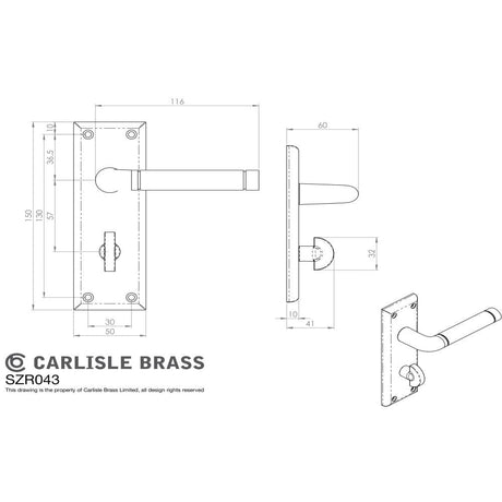 Serozzetta Door Furniture Polished Nickel/Satin Nickel / Bathroom Lock Handles Serozzetta - Quaranta Lever on Bathroom Backplate - Polished Nickel/Satin Nickel