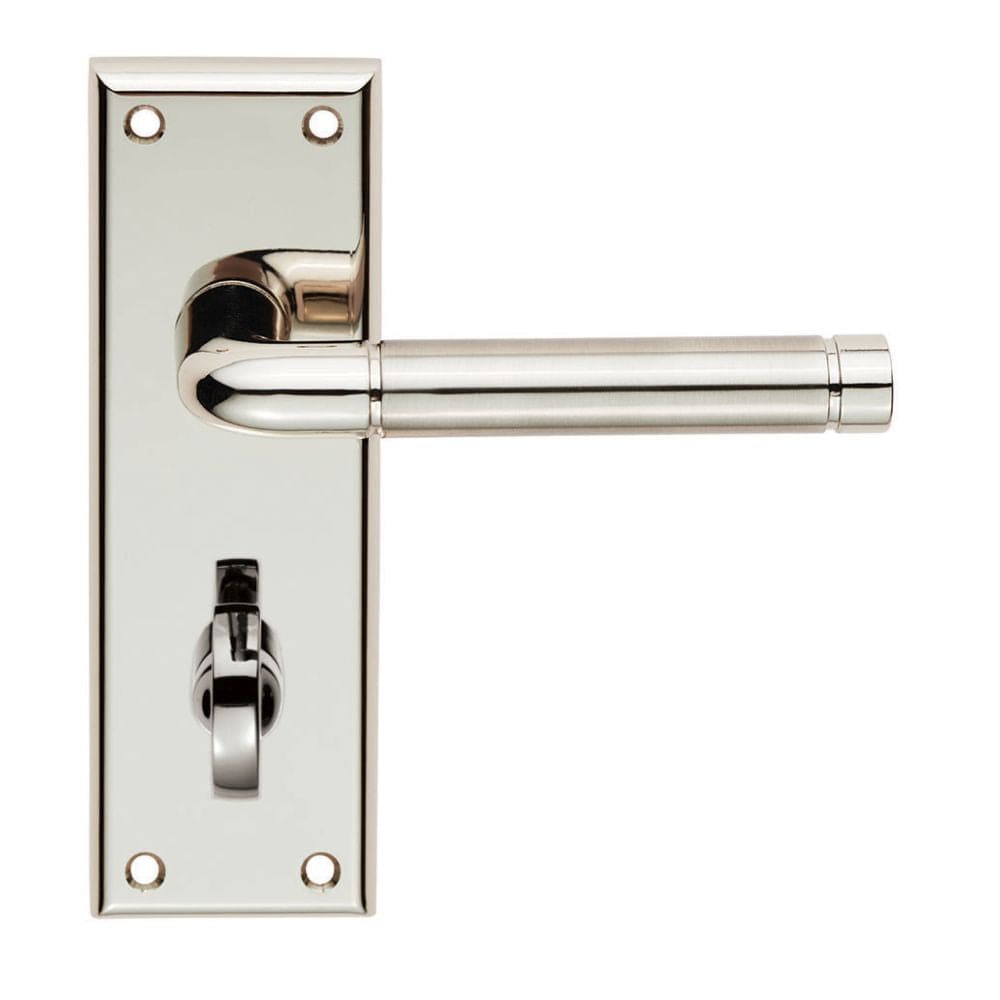 Serozzetta Door Furniture Polished Nickel/Satin Nickel / Bathroom Lock Handles Serozzetta - Quaranta Lever on Bathroom Backplate - Polished Nickel/Satin Nickel