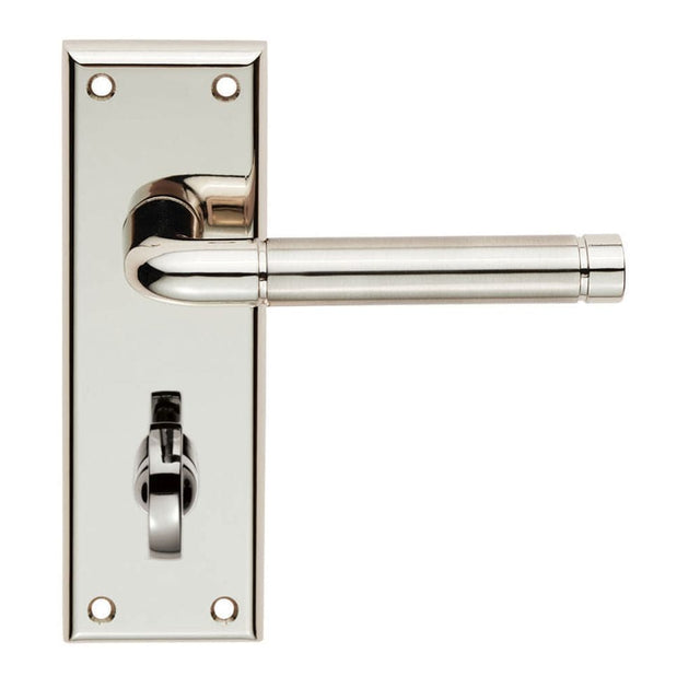 Serozzetta Door Furniture Polished Nickel/Satin Nickel / Bathroom Lock Handles Serozzetta - Quaranta Lever on Bathroom Backplate - Polished Nickel/Satin Nickel