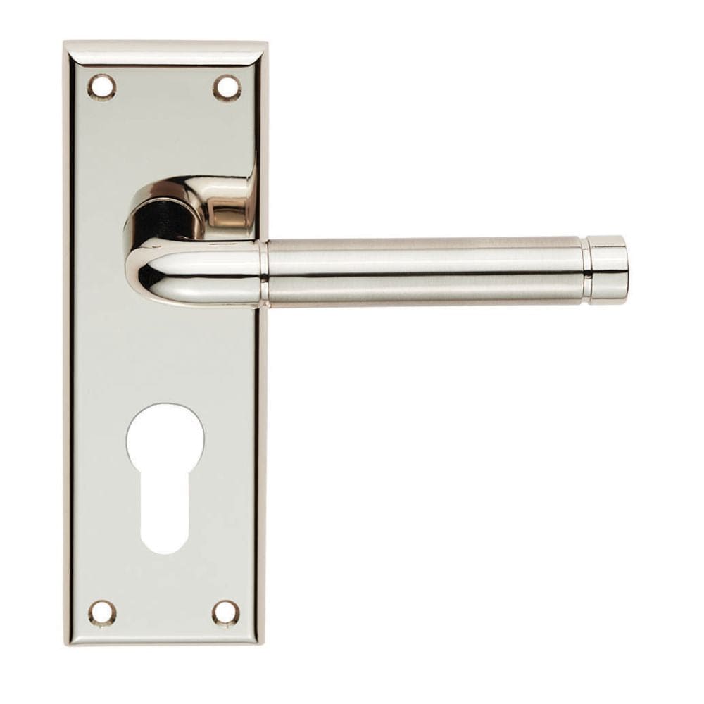 Serozzetta Door Furniture Polished Nickel/Satin Nickel / Euro Profile Lock Handles Serozzetta - Quaranta Lever on Euro Lock Backplate - Polished Nickel/Satin Nicke