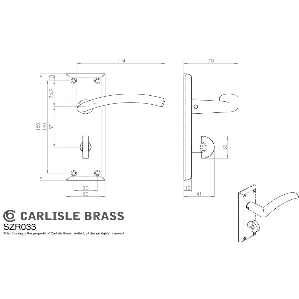 Serozzetta Door Furniture Polished Nickel / Bathroom Lock Handles Serozzetta - Trenta Lever on Bathroom Backplate