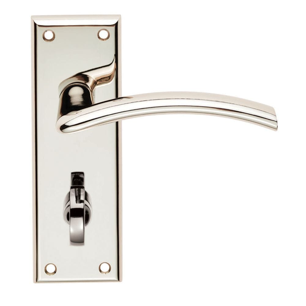 Serozzetta Door Furniture Polished Nickel / Bathroom Lock Handles Serozzetta - Trenta Lever on Bathroom Backplate