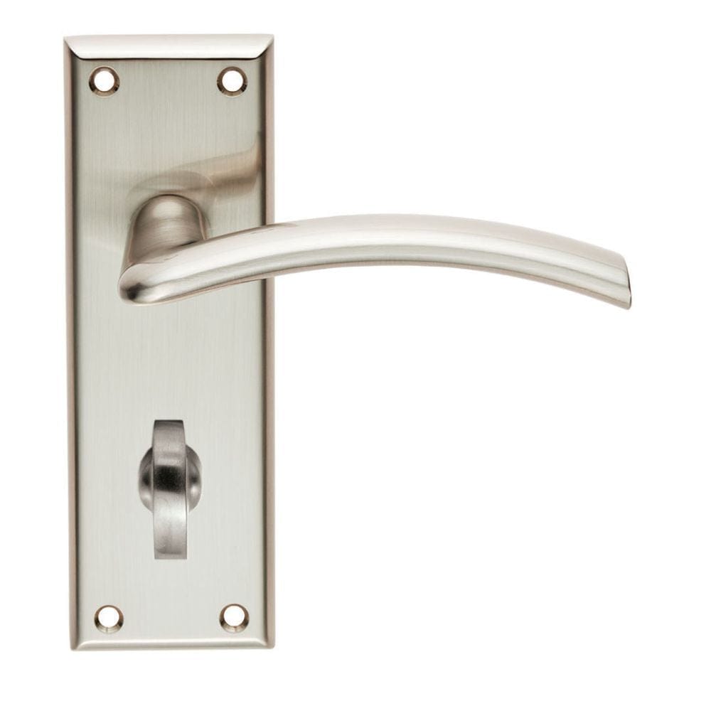 Serozzetta Door Furniture Satin Nickel / Bathroom Lock Handles Serozzetta - Trenta Lever on Bathroom Backplate - Satin Nickel