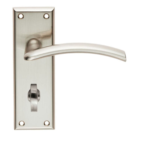 Serozzetta Door Furniture Satin Nickel / Bathroom Lock Handles Serozzetta - Trenta Lever on Bathroom Backplate - Satin Nickel