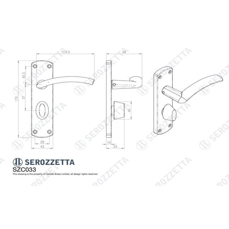 Serozzetta Door Furniture Satin Chrome / Bathroom Lock Handles Serozzetta - Tres Lever on WC Backplate - Satin Chrome