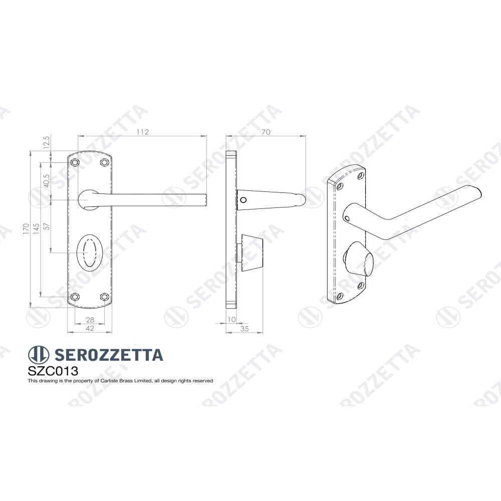 Serozzetta Door Furniture Satin Chrome / Bathroom Lock Handles Serozzetta - Uno Lever on WC Backplate - Satin Chrome