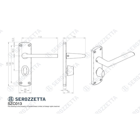 Serozzetta Door Furniture Satin Chrome / Bathroom Lock Handles Serozzetta - Uno Lever on WC Backplate - Satin Chrome